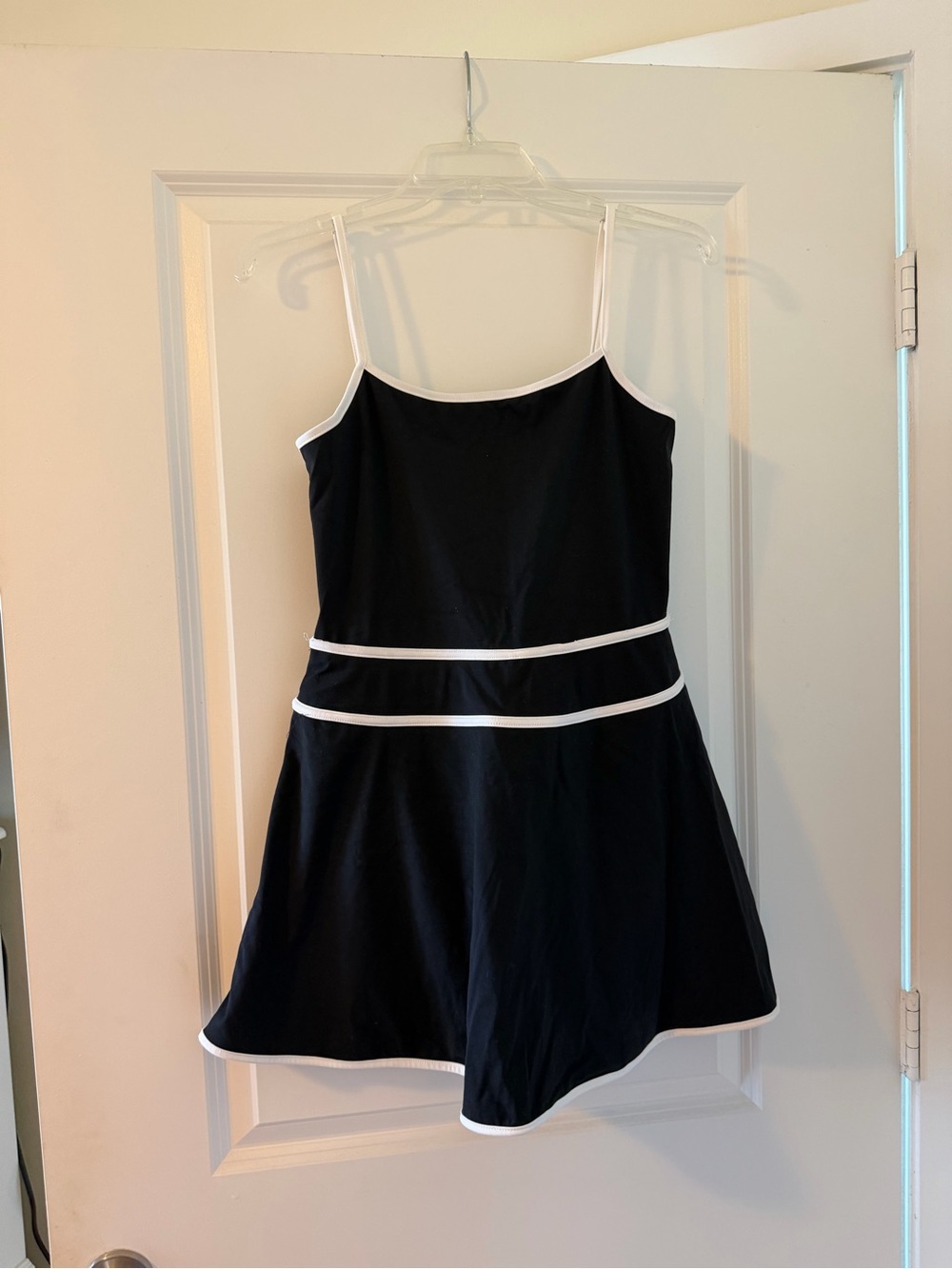 Black Mini Dress with White Trim - Classic Spaghetti Strap